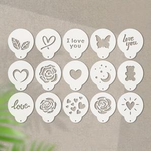 TEMU 15개 커피 스텐실 세트 재사용 가능 DIY 꽃 커피 프린트 스텐실, PET 카푸치노 아트 템플릿, 라떼, 핫 초콜릿, 케이크, 쿠키 장식, 커피 도구, 카페, 가정 요리 및 음료 디자인을 위한 장식 스텐실