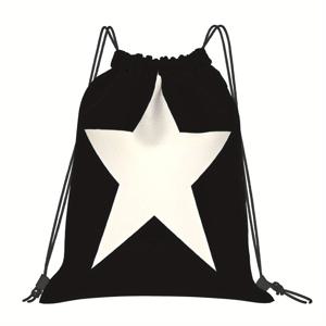 TEMU Y2K 스타일 끈 조절 백팩 - 가벼운 체육관, 피트니스, 훈련, 일상 사용, 야외, 학교, 여행용 - 흰색 별 디자인의 블랙, 소프트 쉘, 다중 포켓, 세탁기 사용 가능, 여행용 백팩, Y2K 패션, 일상 사용, 소프트쉘 가방, 내구성 있는 원단