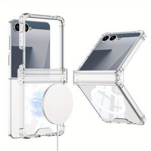 TEMU 삼성 Z 플립 7용 통합 에어백, 힌지 및 자석 링 스탠드가 있는 호환 케이스 및 필름, 갤럭시 Z 플립 7용