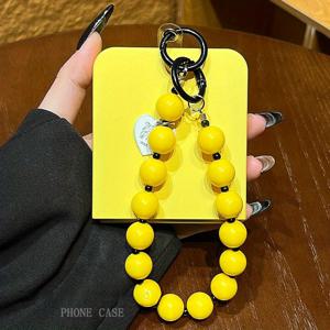 TEMU Z Flip 7, Z Flip 6, Z Flip 4, Z Flip 3용 캔디 테마 달콤하고 부드러운 노란색 비즈 휴대폰 케이스