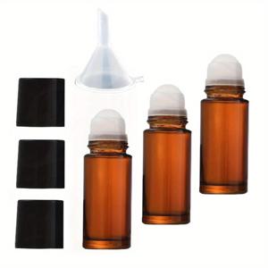 TEMU 3개입 30ml 호박색 유리 에센셜 오일 롤온 병 - 블랙 캡 & 화이트 뚜껑, 퍼퓸 및 스킨케어용 리필 가능, 여행에 편리한 브라운 글라스 컨테이너