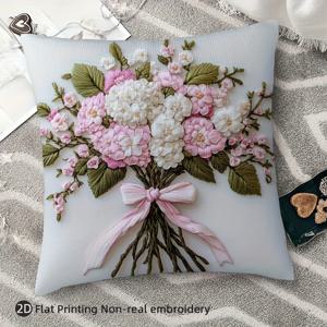 TEMU 1개 우아한 플로럴 쿠션 커버 - 웨딩 & 홈 데코 지퍼형 베개커버, 부드러운 파스텔 화이트와 핑크 장미 부케, 18x18인치 센터피스용 장식 베개커버, 브라이덜 샤워 이벤트 장식, 매력적인 디자인, 평면 프린트 품질, 내부 충전재 불필요