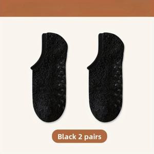 TEMU 2팩 플로어 양말 | 남녀공용 3발가락 플러시 안감 두꺼운 보트 슬리퍼, 가을 겨울용 따뜻한 잠옷 반바지, 실리콘 미끄럼 방지