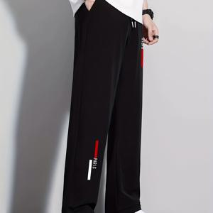 TEMU 남성용 여름 아이스 슬리키 섬유 원단 퀵드라이 조거 팬츠 - 블랙 레드 & 화이트 레터 프린트, 레그 디자인, 편안한 캐주얼 및 아웃도어 착용, 러닝, 트레이닝, 레저 활동에 완벽, 운동 바지, 스포츠 스타일, 내구성 있는 소재