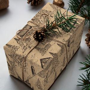 TEMU 1롤 크리스마스 크래프트 포장지 - 빈티지 숲과 순록 패턴이 있는 내추럴 브라운, DIY 공예, 선물 포장, 휴일 장식용 - 두꺼운 찢어짐 방지 크래프트 종이 시트 (17인치 x 16.4피트 롤) 러스틱 브라운 크리스마스용