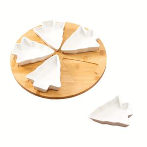 TEMU 1세트, 대나무 트레이 세트가 포함된 세라믹 서빙 플래터, 5개 크리스마스 트리 모양 접시와 대나무 트레이, 디저트 플래터 축제용 건과일 트레이, 간식 치즈 디저트 에피타이저, 휴일 결혼식 추수감사절 크리스마스 파티에 완벽