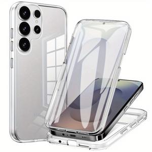 TEMU 삼성 갤럭시 S25, S24, S23, S522, S21, S20 FE, 노트 10, 20 울트라 플러스, A36, A56, A55, A54, A53, A52, A52, A51, A35, A33, A32, A31, A07, A07, A05S 4G, 5G용 투명 럭셔리 360° 보호 휴대폰 케이스 및 커버