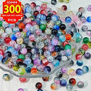 TEMU 300개 세트 - 반짝이는 크랙 패턴 유리 구슬, 10mm 라운드 비즈 (생동감 있는 레드, 블루, 그린, 퍼플, 골든, 블랙, 브라운, 그레이, 클리어) - DIY 주얼리 만들기, 목걸이, 팔찌, 귀걸이, 펜던트용 - 초보자도 쉽게 사용 가능한 공예용 비즈