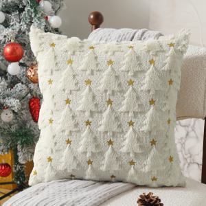 TEMU 1개 크리스마스 트리 플러시 인조 퍼 쿠션 커버 - 레드 화이트 그린 베개 지퍼 포함, 소파 침대용 부드러운 겨울 장식, 현대적인 크리스마스 트리 (베개 내장 불포함)|베개커버|소파|쇼파커버