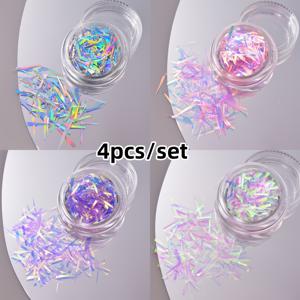 TEMU 4pcs 무지개빛 유리네일아트 글리터 - 멀티컬러 반사미러디자인 스팽글, 오로라 유리페이퍼 DIY 매니큐어용, DIY & 살롱 수납품