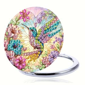 TEMU 1 DIY 페인팅 메이크업 미러 세트, 꽃무늬 벌새 디자인, 접이식 단면 장식 포켓 거울 - 불규칙한 로 완벽한 발렌타인데이, 부활절 & 어머니날 선물