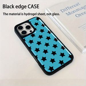 TEMU 전기도금 레진 폰 케이스, 낙하 방지 기능으로 아이폰 16 프로 맥스/15 플러스/14에 적합, 블루 배경과 검은 별이 있는 디자인. 남자친구, , 자매, 가족을 위한 귀여운 휴일 선물