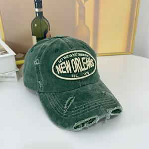 TEMU 빈티지 디스트레스드 뉴올리언스 3 자수 글자 'N' & 'O' 야구모자 - 조절 가능한 세탁된 가벼운 모자, 남녀공용, 야외, 파티, 트럭커 스타일, 다양한 색상 옵션, 사계절 착용|볼캡