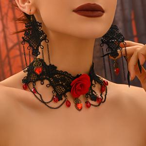 TEMU 프리조미르 3피스 고딕 레이스 꽃 & 하트 세트 - 여성용 도금 목걸이 & 귀걸이, 연중 착용 가능, 웨딩, 데일리 엘레강트 고딕