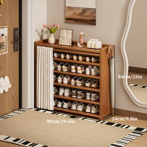 TEMU 1개 공간 절약형 신발 정리대 - 걸이형, 쉬운 조립, 다층 및 넓은 수납공간, 거실, 기숙사, 임대 공간용 신발 보관함, 현대적인 신발 정리대, 나무 같은 마감|거실장