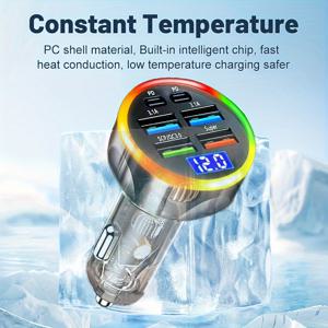 TEMU WGUSI 6-in-1 USB-C 차량용 충전기, 2 PD+4 USB-A 포트, 초고속 충전, 전압 표시, USB-스마트폰 태블릿 카메라 호환, 아이폰 및 차량용 어댑터