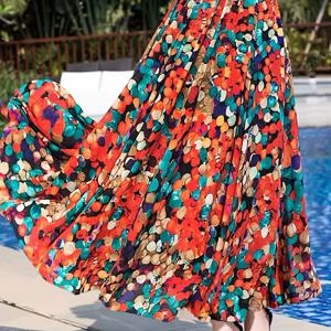 TEMU 여성용 플로럴 맥시 스커트 - 흐르는 플레어드 헴, 오렌지/레드/틸/블랙/화이트/그레이/베이지, 정장 및 캐주얼 의상 - 가벼운 비치웨어, 파티용, 여름 패션 스커트, 귀여운 디자인, 우아한 스타일, 통기성 원단, 트렌디한 디자인, 편안한 착용감, 여름 옷장