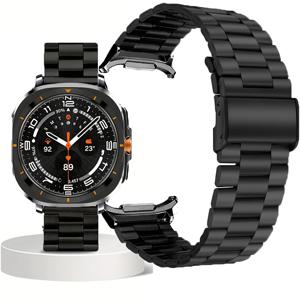 TEMU 울트라 47mm(2024/2025)용 스테인리스 스틸 밴드 - 내구성 있는 메탈 스트랩, 삼성 울트라 47mm 호환, 남녀공용 디자인, 블랙 & 오렌지 액센트, 캐주얼 착용에 안전한 핏, 스마트워치 액세서리, 세련된 워치밴드, 편안한 착용감