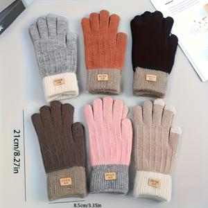 TEMU 여성용 겨울 터치스크린 장갑 1쌍 - 탄력 있는 풀핑거 디자인, 따뜻하고 내구성 있음, 추위에 완벽한, 이상적인 추수감사절 및 크리스마스 선물, 모든 사이즈에 맞음, 겨울용 장갑