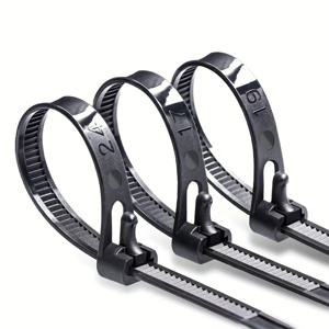 TEMU 팩 (100개) 내구성 있는 플라스틱 & 나일론 케이블 타이 - 재사용 가능한 퀵 릴리스 패스너 - 가정, 사무실, 야외, 가방 밀봉 및 태그 고정용 조절 가능한 정리용품 - 전선, 케이블, 호스용 재사용 가능한 와이어 타이