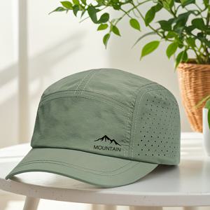 TEMU 1개 남성용 빠른 건조 통기성 메쉬 야구 모자 - 경량 아웃도어 캐주얼 모자, 산 로고 포함, 흰색 블랙 악센트, 조절 가능한 핏, 하이킹 및 러닝 & 캐주얼 의류용, 슬림 디자인, 내구성 있는 헤드기어
