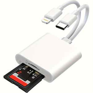 TEMU 아이폰 아이패드용 SD 카드 리더기, 2in 2 USB C 메모리 SD 카드 리더기, 듀얼 슬롯 메모리 카드/SD, 라이트닝+USB C 카메라 카드 뷰어 리더 어댑터, 아이폰/아이패드//카메라용, 플러그 앤 플레이