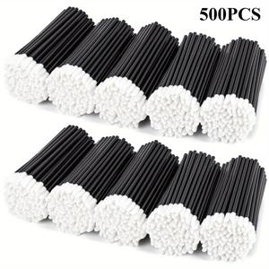 TEMU 500개 일회용 립 브러쉬, 립 애플리케이터 메이크업 브러쉬, 도구 립 완드 메이크업 키트 필수품 뷰티 도구, 립스틱 린트 프리 브러쉬 메이크업 글로스 완드, 메이크업 애플리케이터 뷰티 도구 키트 블랙, 래쉬 용 재료, 속눈썹 브러쉬, 속눈썹용 마이크로브러쉬, 속눈썹 캠마