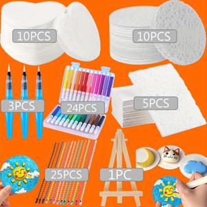 TEMU 78피스 폼 텍스처 페인팅 세트, 3D 확장 폼 시트 포함 - 무독성, 생생한 색상 DIY 공예, 3D 조각, 콜라주 & 캘리그라피용 - 페인트, 마커, 파스텔과 호환 - , 교사, 성인에게 이상적 - 3종류의 종이, 스펀지 및 도구 포함, 물에 닿으면 확장되는 3D 아트 & 텍스처 디자인에 완벽|캘리그라피