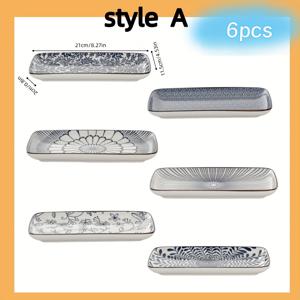 TEMU 6개 일본식 블루 세라믹 직사각형 접시 - 8.27인치 초밥 트레이 & 서빙 접시, 식기세척기 & 오븐 사용 가능, 일본 식사, 초밥, 파티, 일상 사용에 적합