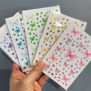 TEMU 5개 세트 나비 페이셜 스티커 - 네일 아트, 반짝이는 얼굴 장식, 창의적인 장식, 페이스 쥬얼리, 장식용 페이스 쥬얼리용 접착 라인스톤 글리터 메이크업 패치