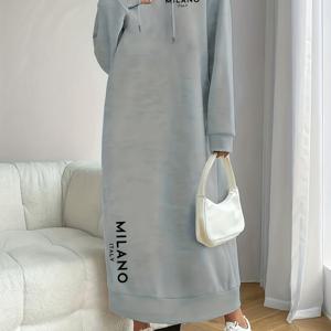 TEMU 여성용 우아한 후드 드레스 - 가을/겨울용 세탁기 사용 가능한 겨울 드레스, 중간 신축성 원단, 관리 및 보온성, 파티, 웨딩, 일상복으로 다용도 - 여성 의류