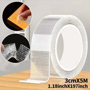 TEMU 5m 나노 양면 테이프, 초강력 접착 투명 격자 테이프 (폭 1/2/3/4/5cm), 잔여물 없음, 제거 가능, 가정 및 사무실용 산업 강도 접착제