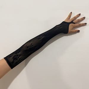 TEMU 1쌍 여성용 블랙 플로랄 자카드 탄성 후크 커프 장갑 - 파티 댄스 드레스, 여름 웨딩 게스트 의상용 섹시 레이스 소매 커버, 손세탁 가능 (-손 동작) - 프롬 나이트 의상용 플로럴 프린트 탄성 장갑