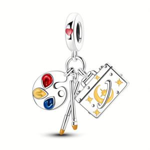 TEMU 1개 실버 에나멜 페인팅 세 부분 참 팔찌 키체인 팔찌 목걸이 DIY 만들기 럭셔리 주얼리 비즈 펜던트 여성용 우아한 아트 애호가 선물 생일 선물 창의적인 사람들을 위한 데일리 웨어