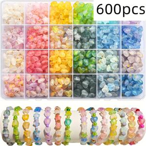 TEMU 600개 혼합 컬러 골든 스프링클 펜타그램 하트 그라데이션 듀얼 컬러 비즈 매트 포일 소프트 컬러 비즈 + 혼합 컬러 카와이 비즈 - 비즈 세트, 주얼리 만들기 키트 DIY 팔찌 귀걸이 재료 패키지 주얼리 만들기 비즈 장식 비즈 간격 비즈