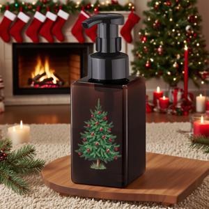 TEMU 1개 450ml (15oz) 크리스마스 테마 프린팅 브라운 폼 비누 디스펜서, 핸드 솝, 샴푸, 샤워젤용, 욕실 세면대 및 주방 싱크에 적합, 완벽한 크리스마스, 새해 가정용품, 일상, 여행 및 가정용으로 최적