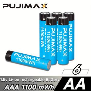 TEMU 6/4/2 AAA 1.5V 1100mWh PUJIMAX 배터리 보관 케이스 포함 - 최대 1500회 충전, 가정용 이상적 | 휴대용 전원 공급 장치 | 블루-블랙 디자인 내구성 충전지 (1.5V 충전기 사용)