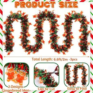 TEMU PUUKOOT 19.68피트 진저브레드 맨 가랜드 - 레드 & 그린 틴셀 & 메탈릭 와이어 - 반짝이는 실내/실외 크리스마스 장식, 크리스마스, 새해, 벽난로, 맨틀용 - 플라스틱/기타 소재 와이어 가랜드 장식