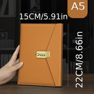 TEMU 1개 A5 심플 스타일 PU 가죽 비밀번호 노트북, 학교, 일기, 선물용. 100매