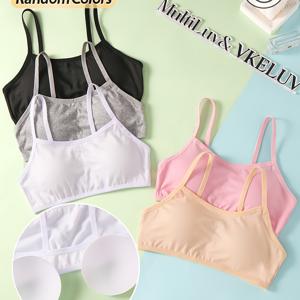 TEMU 6개입 MultiLuv 십대 여학생용 반두 브라 (탈착식 패드 포함) - 통기성 좋고 편안하며 부드러운 탄성 조끼, 사계절 착용 가능한 랜덤 멀티 컬러 속옷, 귀엽고 장난기 넘치는 디자인, 편안한 속옷, 장난기 넘치는 속옷, 중간 탄성