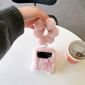 TEMU 귀여운 핑크 플러시 접이식 휴대폰 케이스 (손목 스트랩 포함) - 삼성 갤럭시 Z 플립 3 4 5 6 7 호환