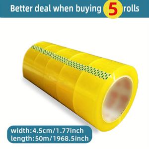 TEMU 내구성 강한 BOPP 포장 테이프 5롤 - 방수 및 찢김 방지, 고강도 접착제, 노란색에 검은선 (모든 테이프 디스펜서와 호환) - 플라스틱, 금속, 골판지용 다목적 - 이사, 배송용