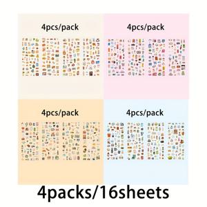 TEMU 16개/4개 팩 방수 PET 스티커 팩 한국 스타일 인싸 스타일 여행 생활 데일리 아이템 패턴 핸드 계좌 스티커 레저 시간 시리즈 창의적인 인사말 카드 컵 헤드폰 다이어리 보관 상자 사진 노트북 장식 스티커, 스티커|카드스티커