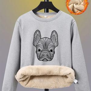 TEMU 남성용 포근한 기모 안감 프렌치 불독 프린트 스웨트셔츠 - 기하학적 디자인의 따뜻한 겨울 풀오버, 캐주얼 크루넥, 캐주얼 복장 또는 휴일 선물로 완벽, 데일리 컴포트 의류 | 장난기 넘치는 그래픽 스웨트셔츠 | 부드러운 질감의 두꺼운 원단