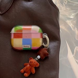 TEMU 레트로 컬러 블록 체크 무늬 에어팟 케이스, 신형 아이팟 1세대/2세대 및 에어팟 프로 3세대 2세대 호환 충격 방지 보호 커버