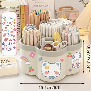 TEMU 회전형 데스크 정리함의 네 가지 유형 - 여러 개의 구획이 있는 수납 상자, 문구류, 메이크업 브러시, 립스틱, 눈썹 연필에 적합 - 내구성이 뛰어난 PP 소재, 무향, 기숙사 및 사무실 책상 정리에 이상적|립스틱|눈썹펜슬