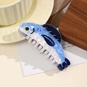 TEMU 1개 여성용 대형 상어 머리핀 - 귀여운 파란색 & 흰색 해양 테마 상어 지느러미 & 꼬리 디자인, 내구성 있는 플라스틱 애니메이션 영감 포니테일 바레트, 가벼운 머리핀 (파티, 일상 사용)