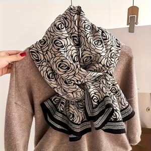 TEMU 여성용 라지 엘레강트 겨울 화이트 로즈 베이지 브라운 스카프 랩 - 오버사이즈 스퀘어 칼라 스타일 (미니 드레스 느낌) - 부드럽고 따뜻한 방풍 기능, 웨딩, 파티, 캐주얼 & 포멀 이벤트용 (깃털 없음, 쉬운 착용)