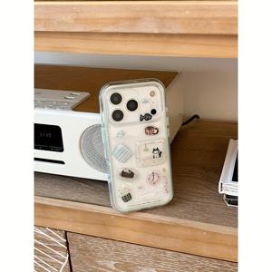 TEMU 폰 케이스: 카툰 캣 케이크 시계 2-in-1 트렌디 패션 보호 케이스, 애플 아이폰 17 16 15 14 프로 맥스용