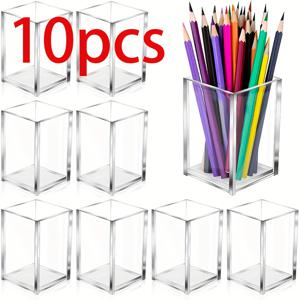 TEMU 10개 투명 아크릴 펜홀더 메이크업 브러쉬 홀더 데스크탑 연필 정리함 아크릴 연필컵 문구류 정리용품 학교 메이크업 책상 사무실 펜 정리함